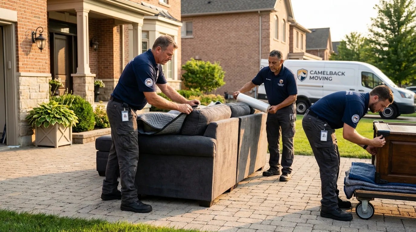 Large estate moving crew wrapping furniture in Iron Mountain, MI