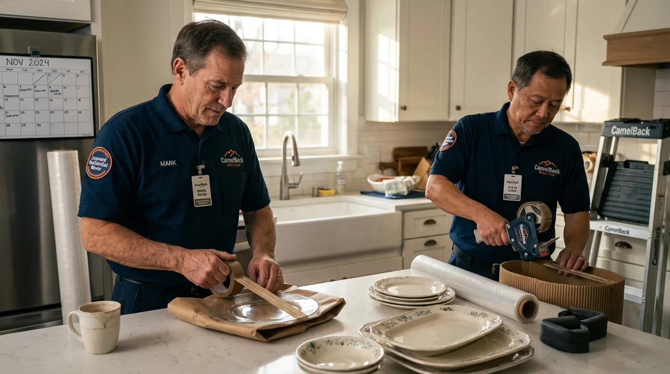Professional crew packing kitchen dishware in Iron Mountain, MI